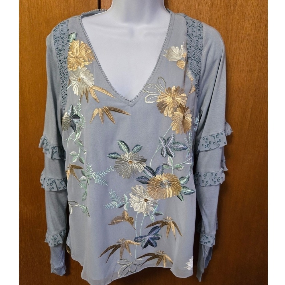 Anthropologie Tiny NWOT Embroidered Floral Ruffle Blouse Top Size Small‎ - Picture 3 of 11